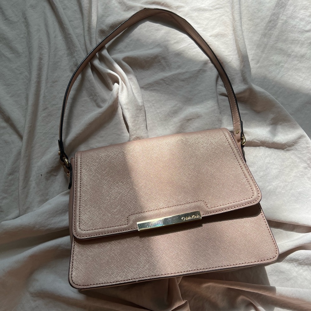 Calvin Klein Sparkly Baby Pink Faux Leather Shoulder Bag